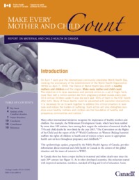 Make every mother and child count : report on maternal and child health in Canada