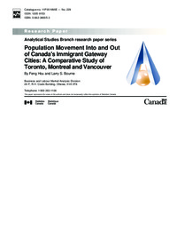 Population movement into and out of Canada's immigrant gateway cities : a comparative study of Toronto, Montreal and Vancouver
