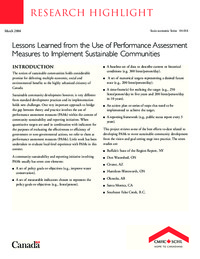 Lessons learned from the use of performance assessment measures to implement sustainable communities