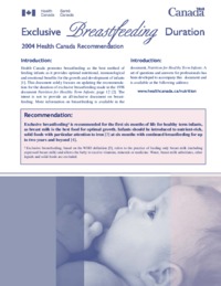 Exclusive breastfeeding duration : 2004 Health Canada recommendation