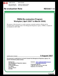 PMRA Re-evaluation Program Workplan (April 2007 to March 2008)