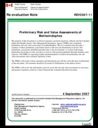 Preliminary risk and value assessments of methamidophos