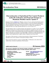 Discontinuation of agricultural pest control products under re-evaluation and proposed changes to maximum residue limits : update 4