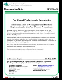 Pest control products under re-evaluation : discontinuation of non-agricultural products registered under the Pest Control Products Act